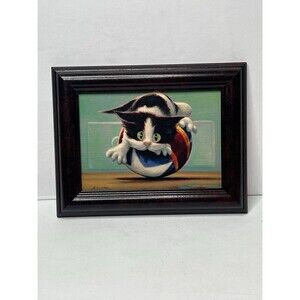 Leonard Filgate Cat With Ball Signed Print On Canvas 9x7”
